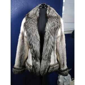 Designer David Green Black & White Cross Mink & Silver Fox Fur Coat Jacket